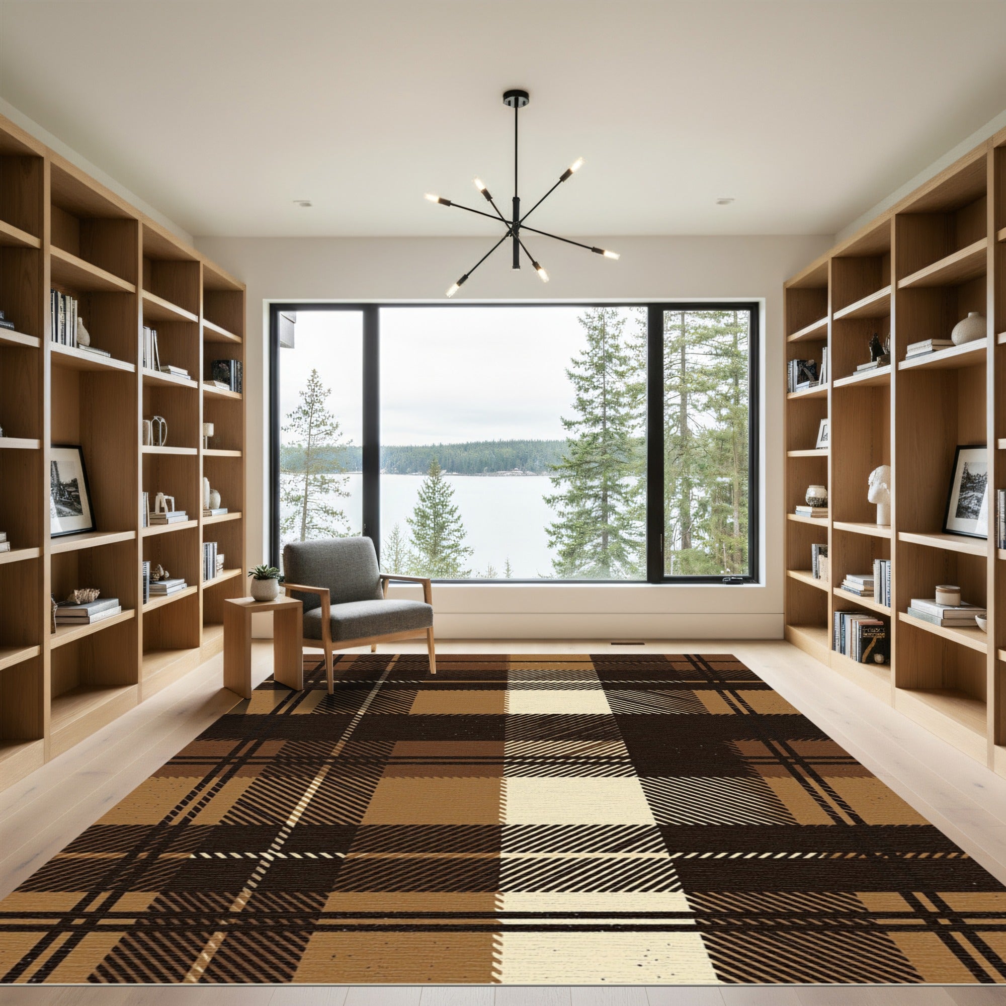 Earthy Brown Plaid Checkered Harmony Rug