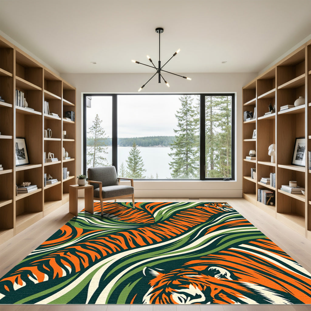 Bold Orange Tiger Striped Jungle Curvature Rug