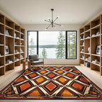 Rustic Burnt Orange Geometric Diamond Art Rug