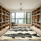 Vintage Gray Pike Fish Illustration Rug
