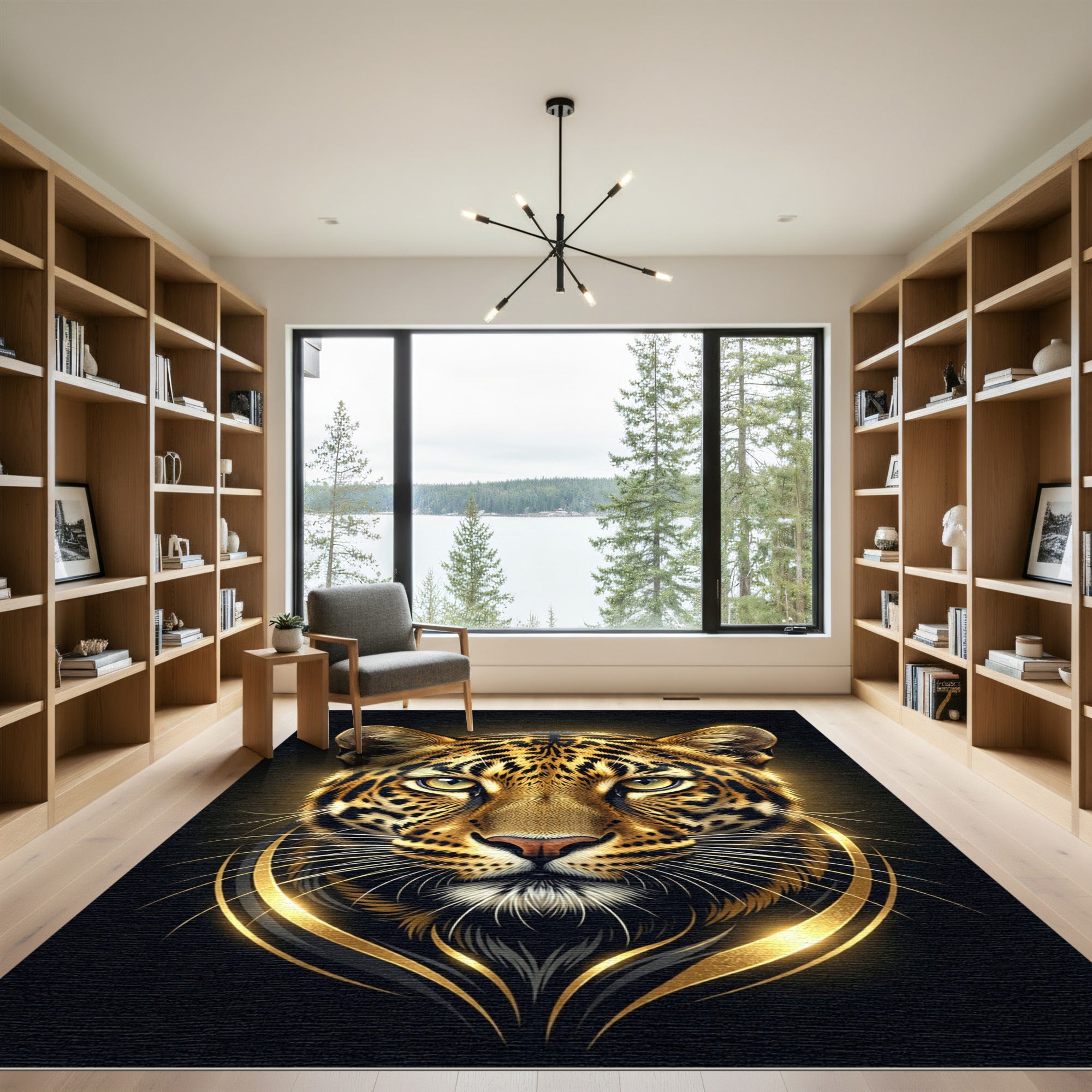 Majestic Golden Leopard Portrait Luminary Rug