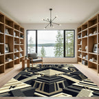 Black Gold Geometric Staircase Illusion Rug