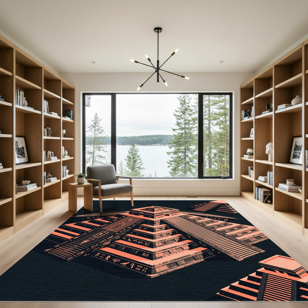 Isometric Golden Aztec Pyramid Geometric Rug