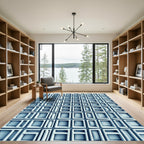 Modern Steel Gray Geometric Grid Rug