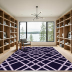 Sophisticated Dark Purple Geometric Lattice Rug
