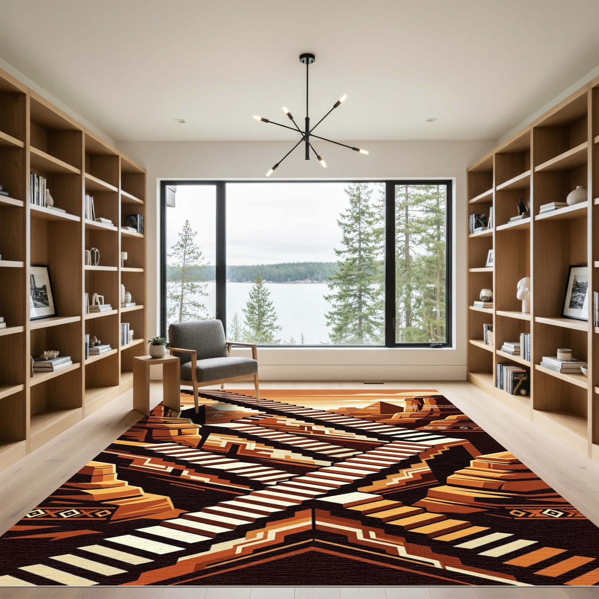 Terracotta Geometric Illusion Stairs Rug