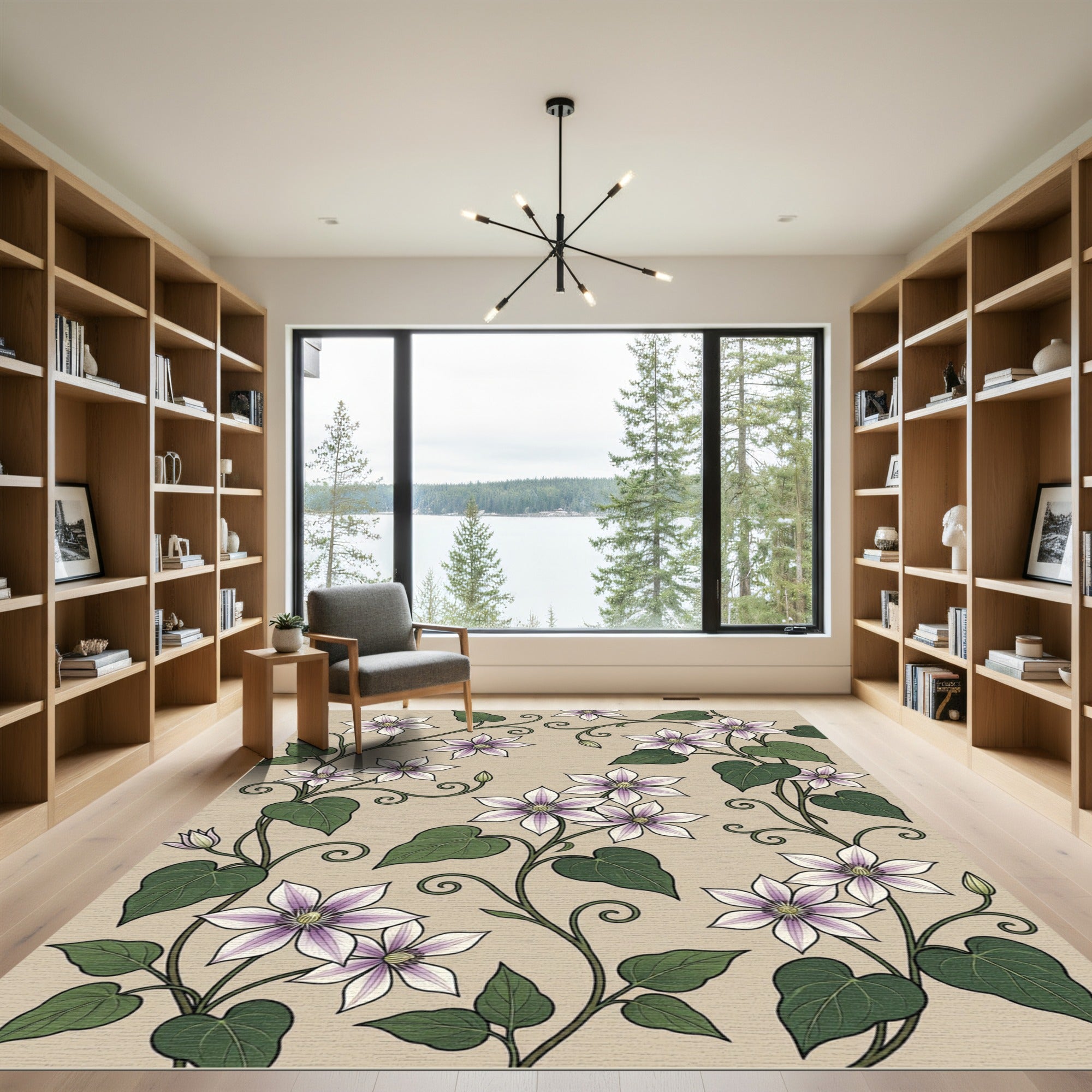 Elegant Lilac Starburst Vine Cream Rug