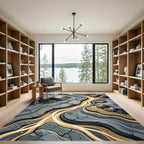 Golden Flowing River Stone Abstract Rug
