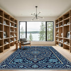 Deep Blue Floral Medallion Rectangle Rug