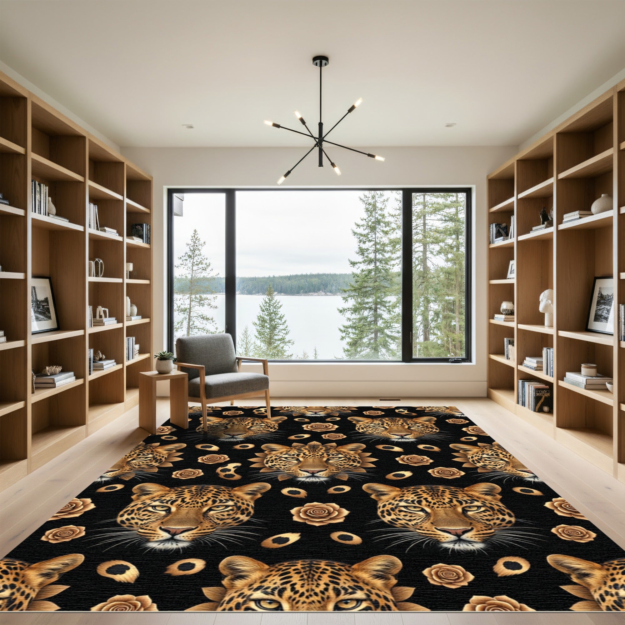 Golden Leopard Rose Floral Repeat Rug