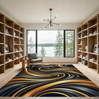 Black Gold Swirled Fluid Luxury Rug