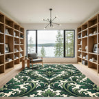 Emerald Green Baroque Floral Swirl Rug