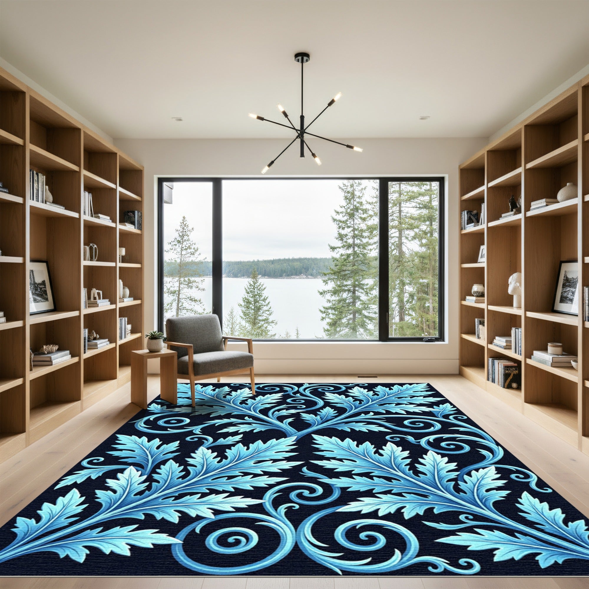 Frosty Blue Acanthus Scrollwork Rug