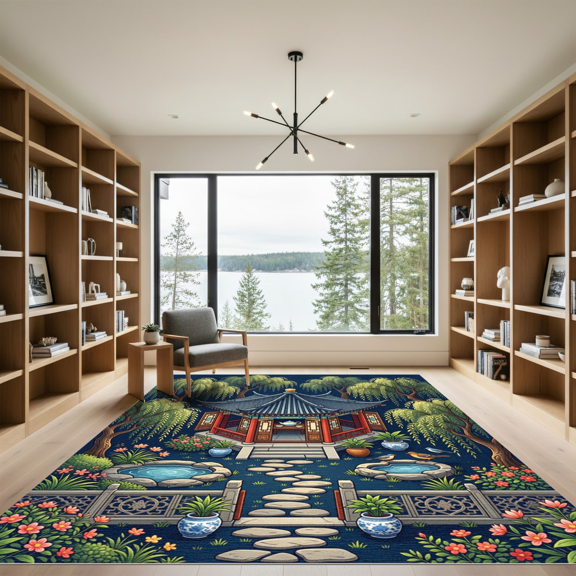Enchanted Willow Gazebo Garden Scene Rug