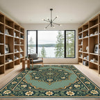 Jade Green Floral Medallion Ornament Rug