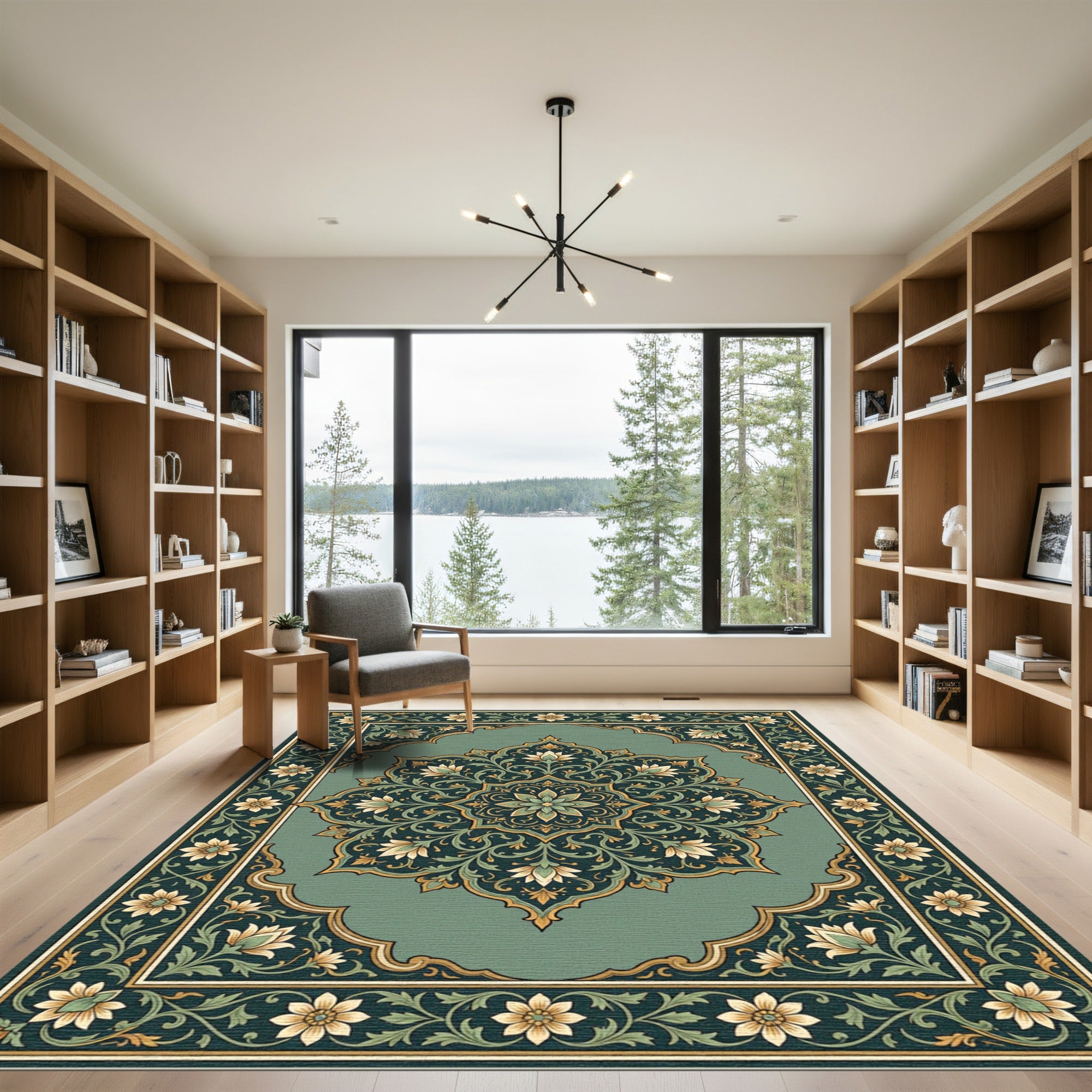 Jade Green Floral Medallion Ornament Rug