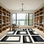 Modern Monochrome Geometric Block Square Rug
