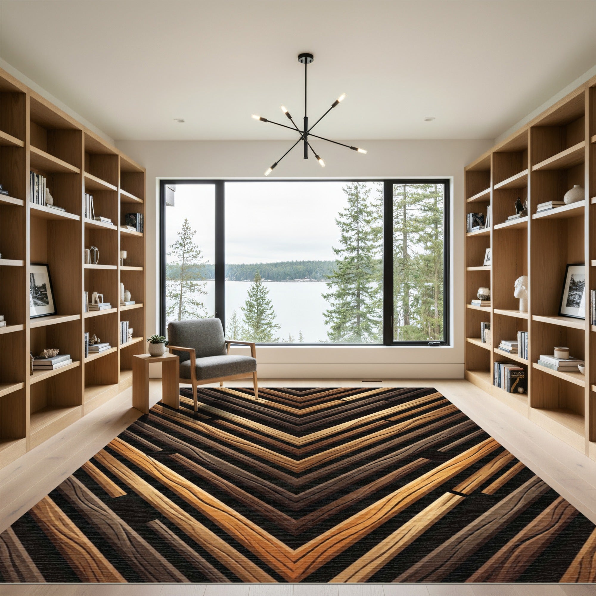Wooden Chevron Stripe Grain Rug