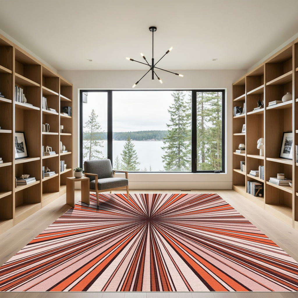Retro Sunburst Orange Stripe Rug