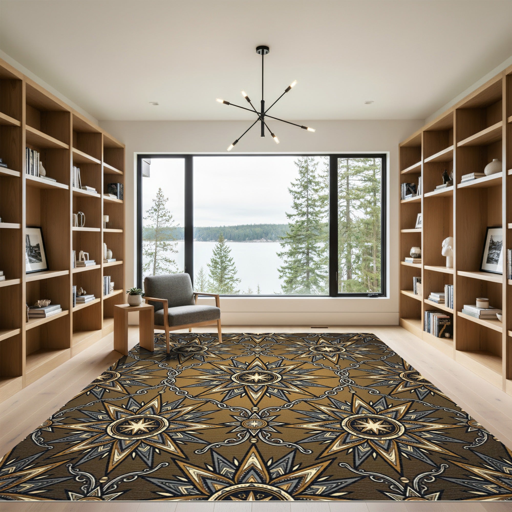 Golden Starry Celestial Radiance Ornament Rug