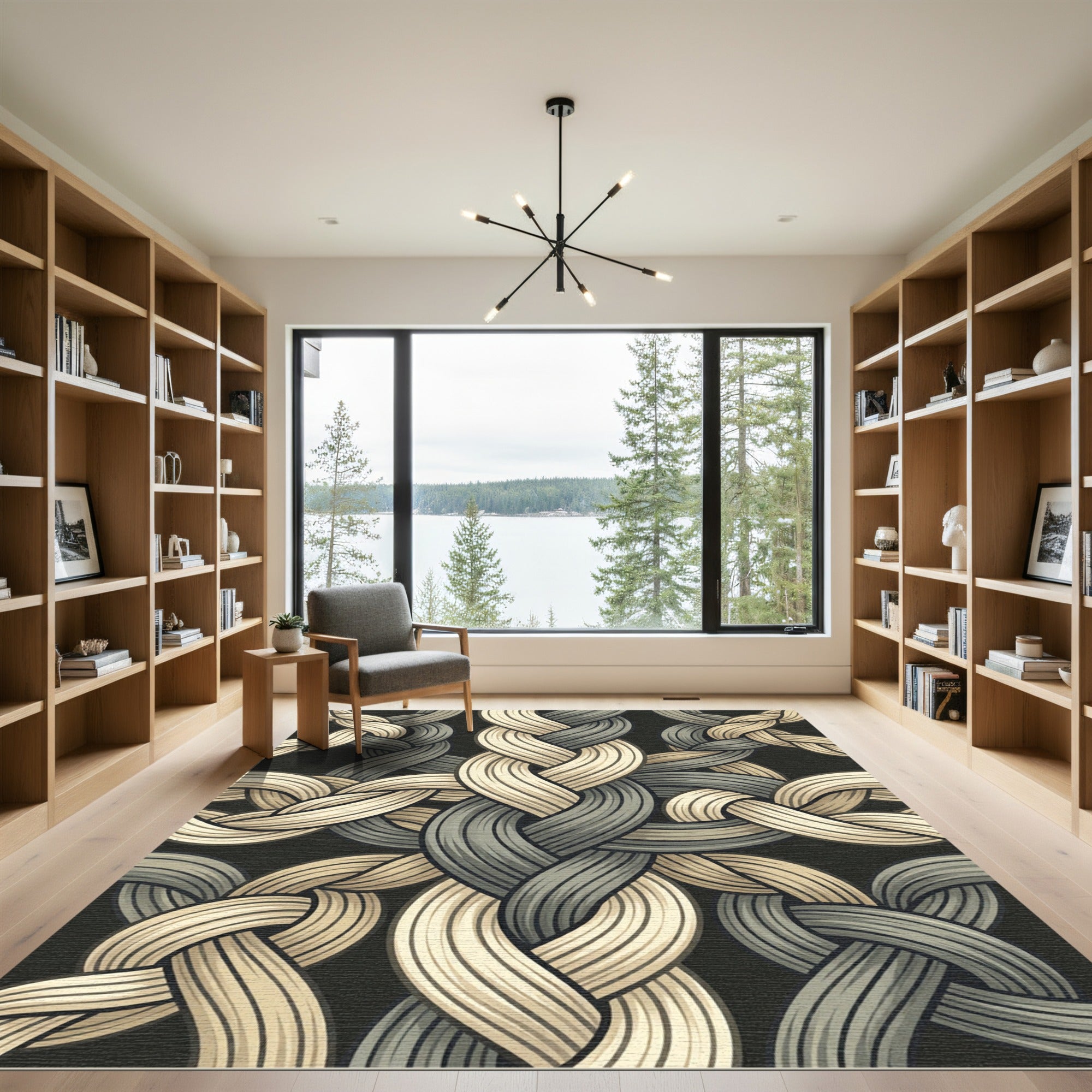 Interlocking Cream and Slate Braided Twist Rug