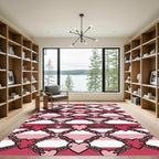 Crimson Pink Heart Chain Stripes Rug