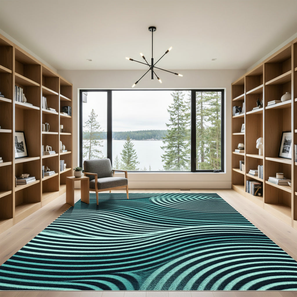 Aqua Swirl Ribbed Wave Rug