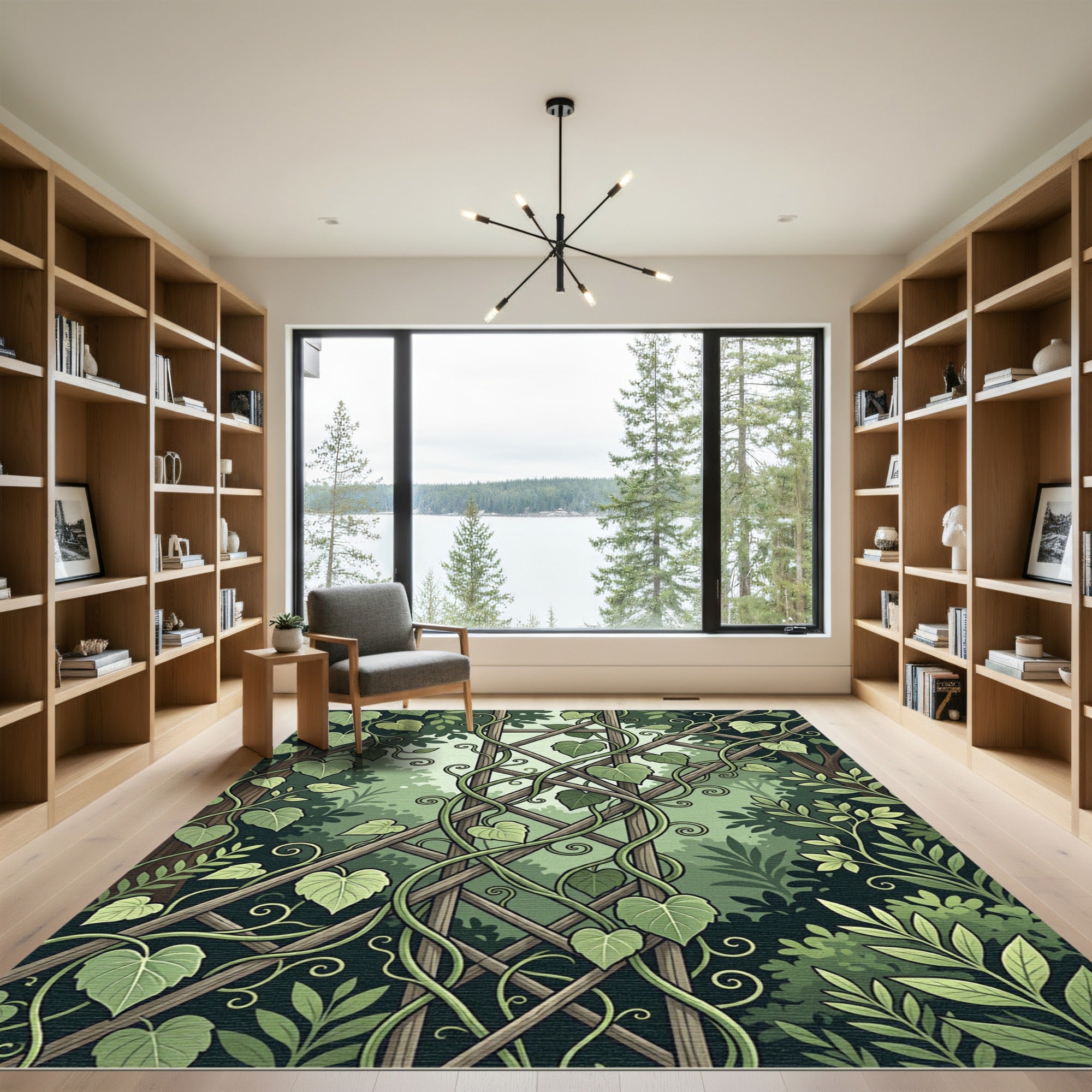 Lush Green Climbing Ivy Trellis Rug