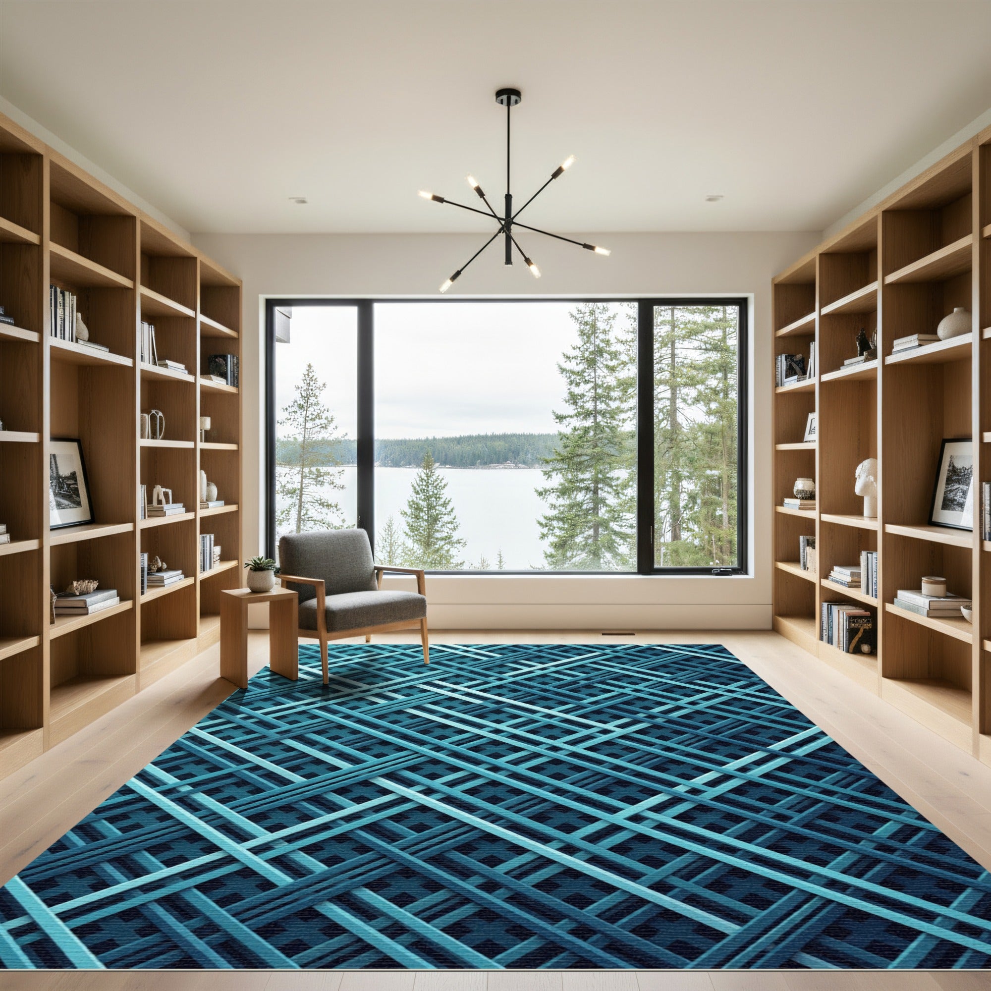 Deep Teal Interlocking Grid Rug