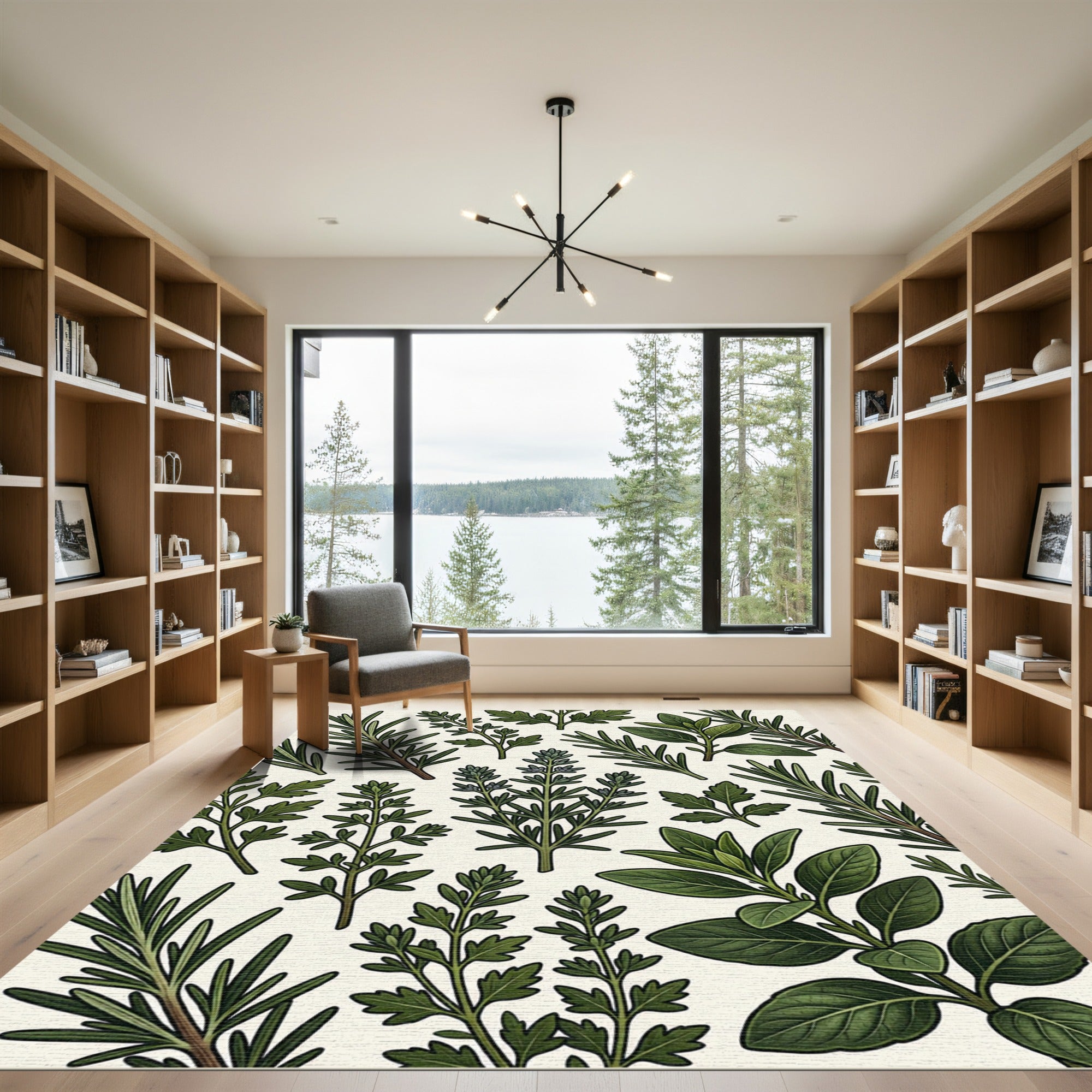Green Herb Botanical Sprig Collage Rug