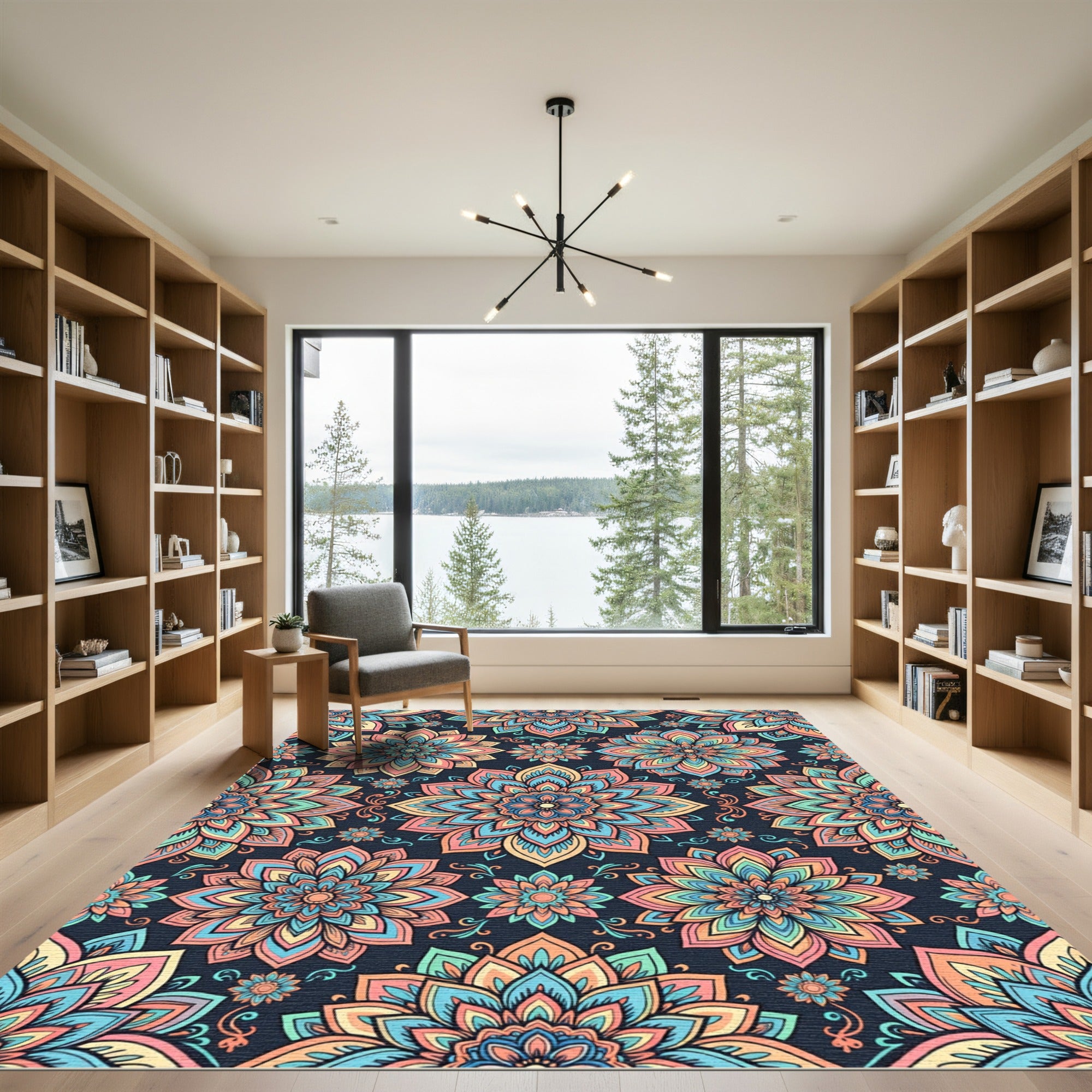 Vibrant Pastel Lotus Floral Mandala Rug