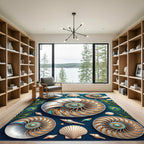 Gilded Nautilus Shell Teal Ocean Floor Rug