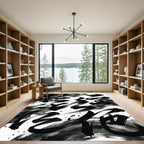 Bold Black Ink Wash Calligraphy Rug