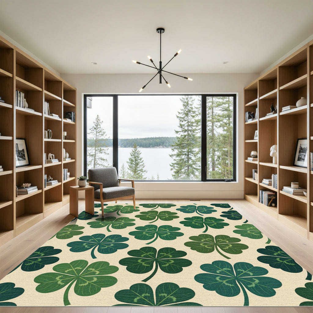 Charming Green Four Leaf Clover Botanical Rug