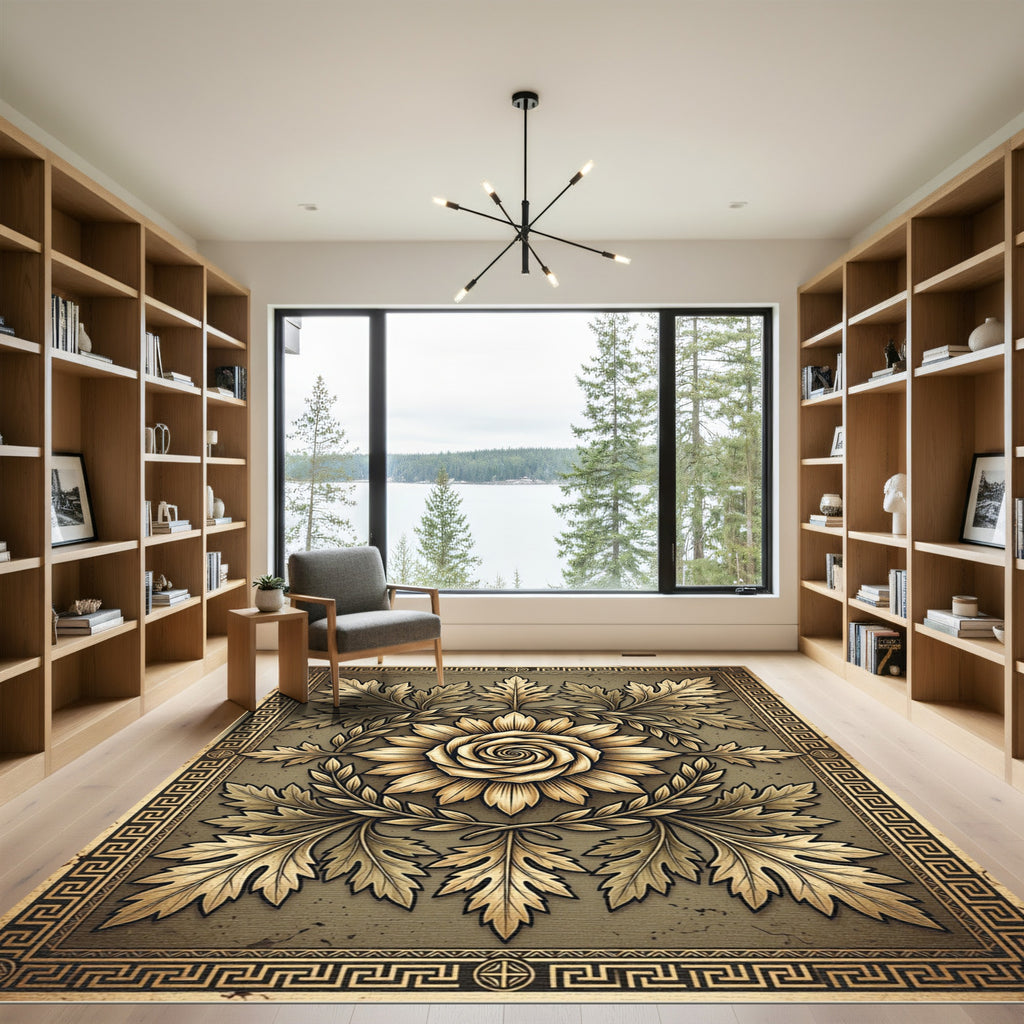 Golden Acanthus Leaf Medallion Gilded Rose Rug