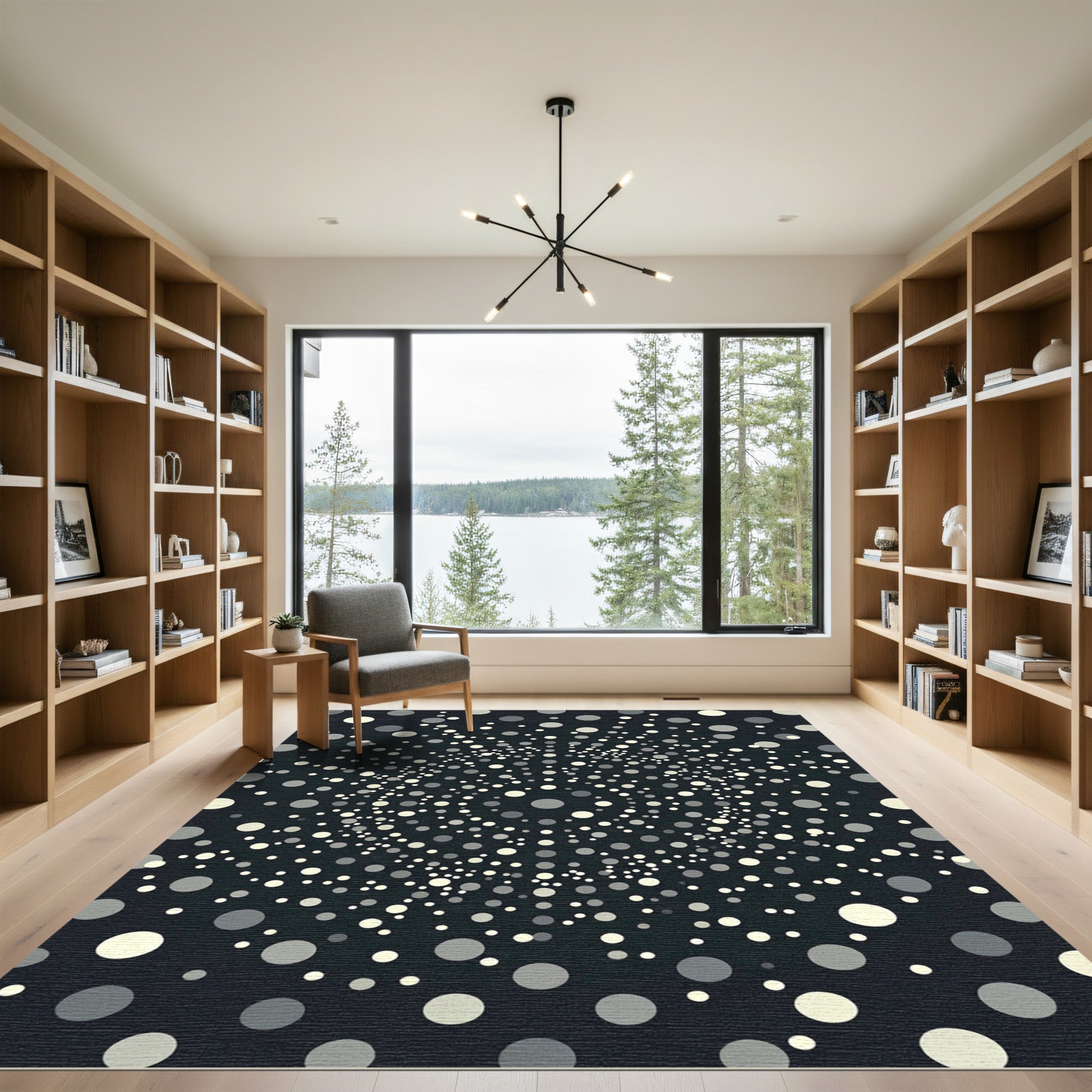 Modern Geometric Polka Dot Spiral Rug