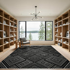 Midnight Gray Geometric Tribal Diamond Rug