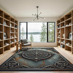 Ornate Metallic Silver Floral Medallion Rug