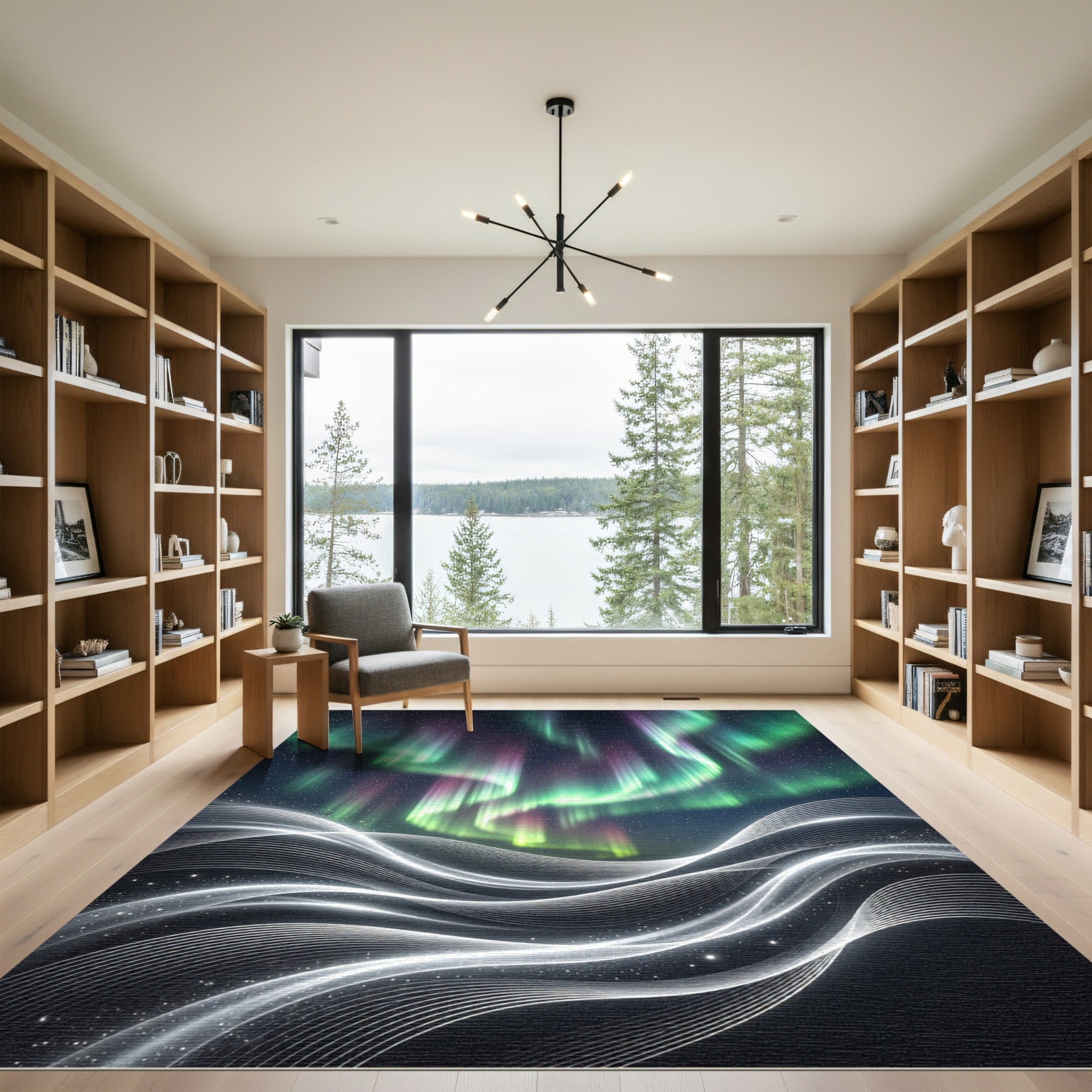 Ethereal Aurora Northern Lights Abstract Wave Rug