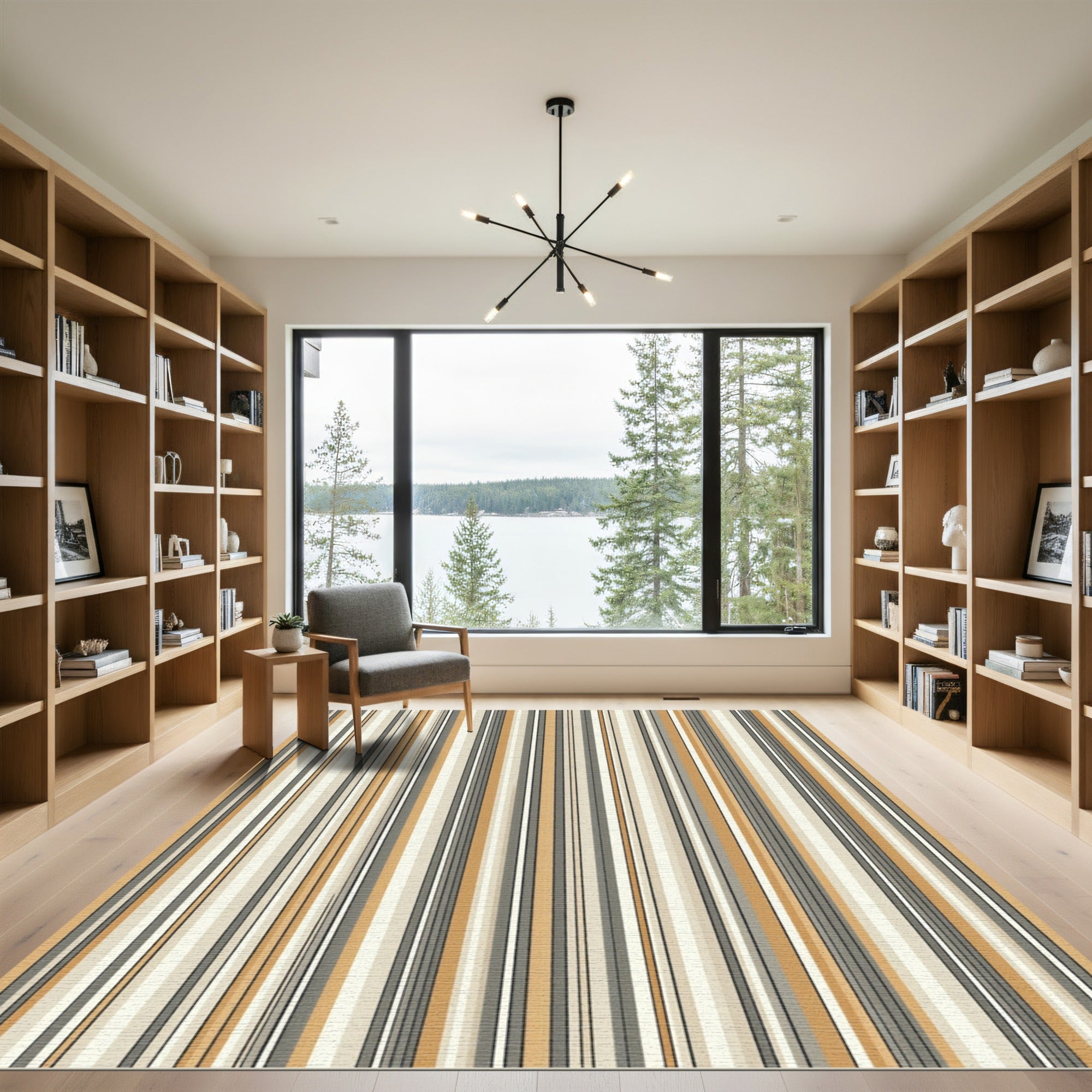 Modern Neutral Earthy Tone Vertical Stripe Rug