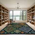 Green Orange Gray Diamond Medallion Rug