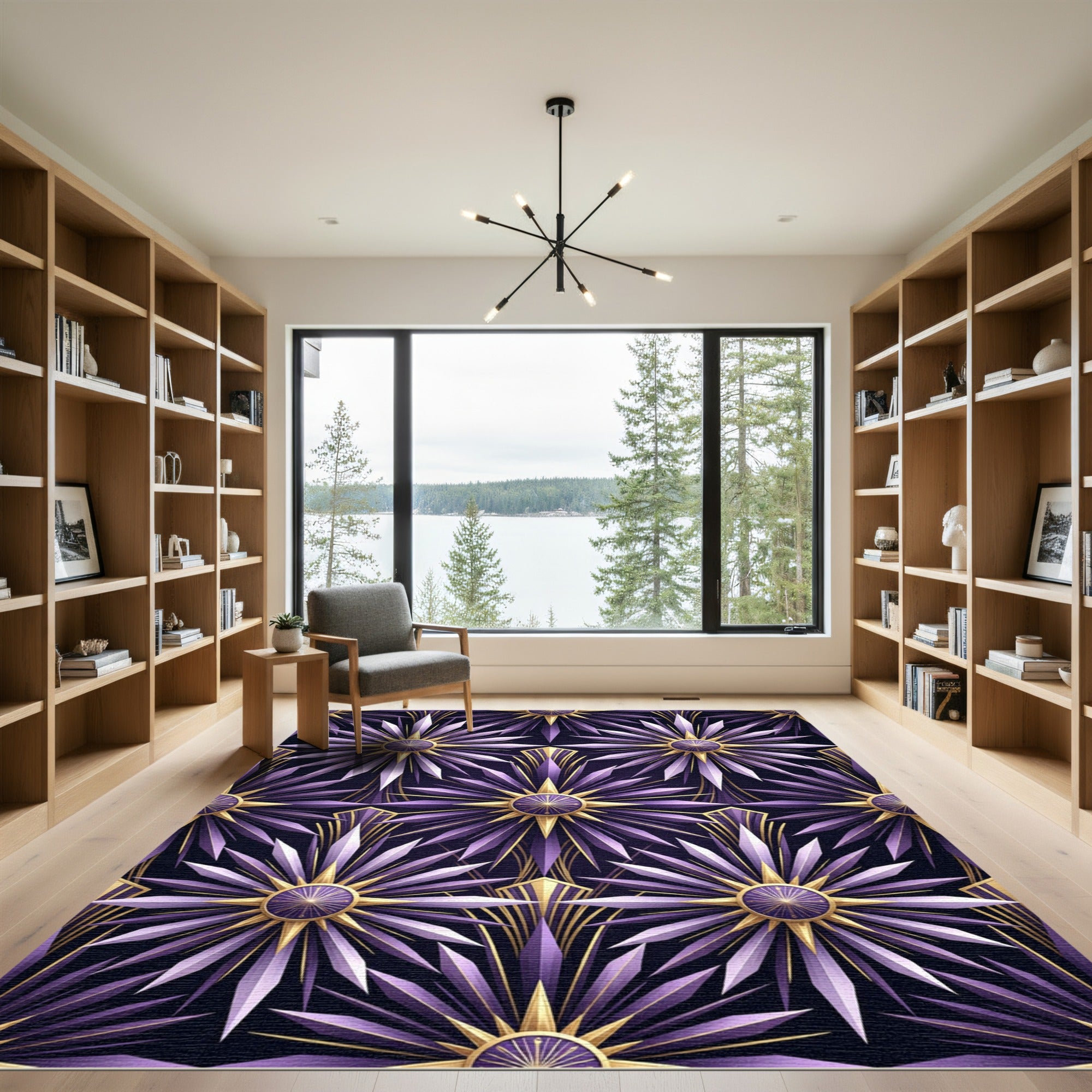 Ornate Purple Sunburst Geo Rug