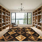 Geometric Golden Brown Layered Diamond Rug