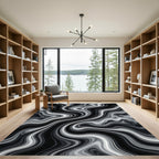 Monochrome Swirl Marble Abstract Rug