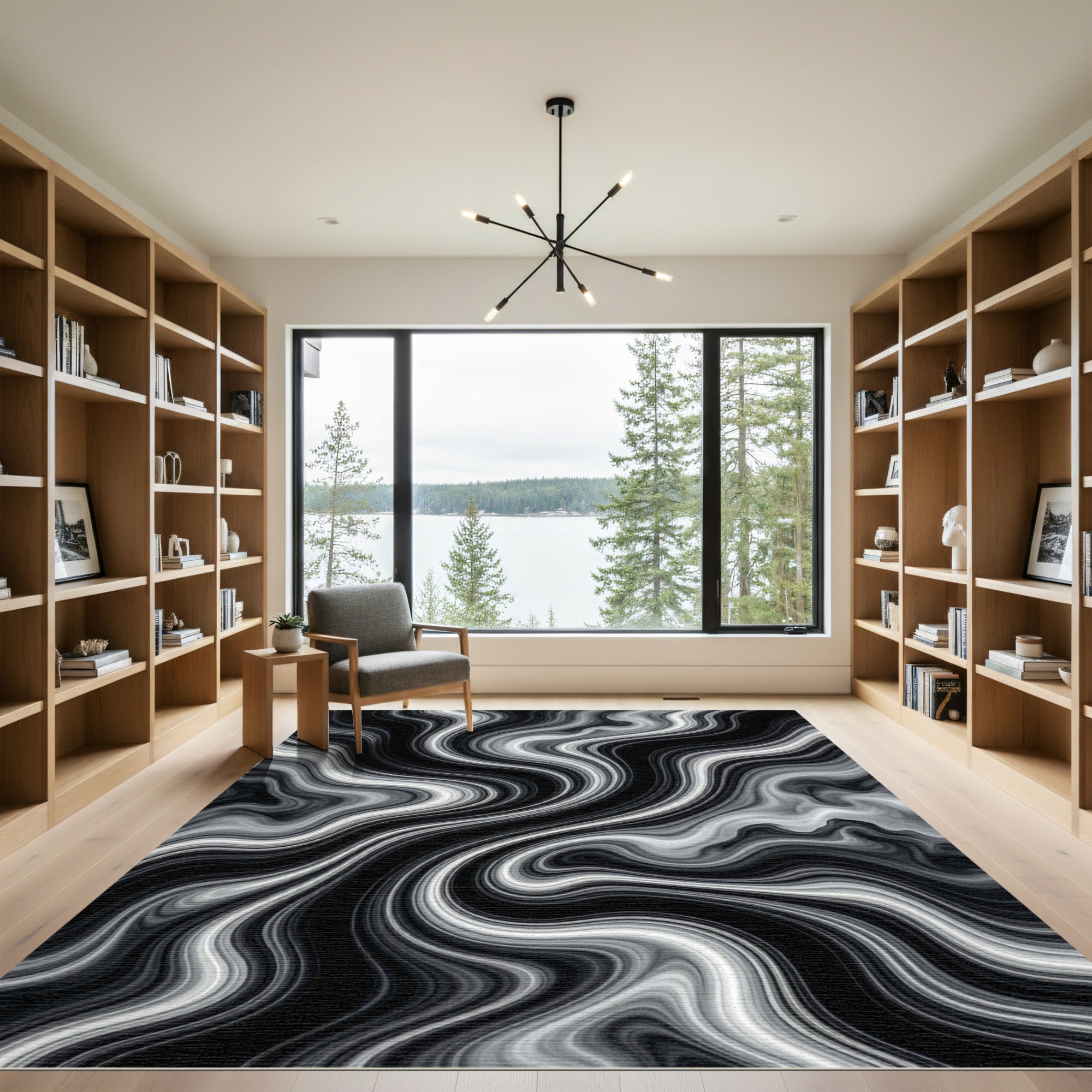 Monochrome Swirl Marble Abstract Rug