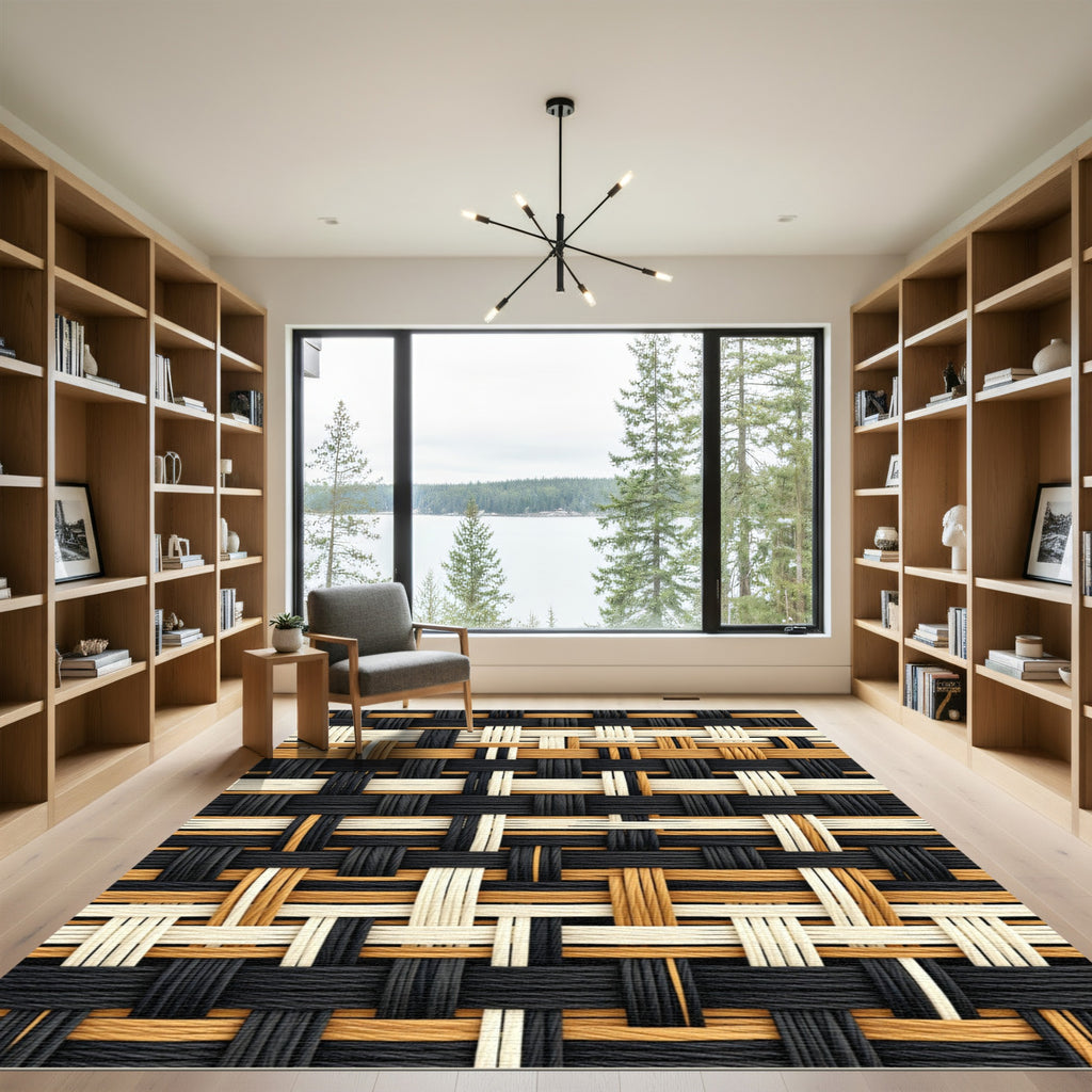 Black Cream and Ochre Woven Weave Rug