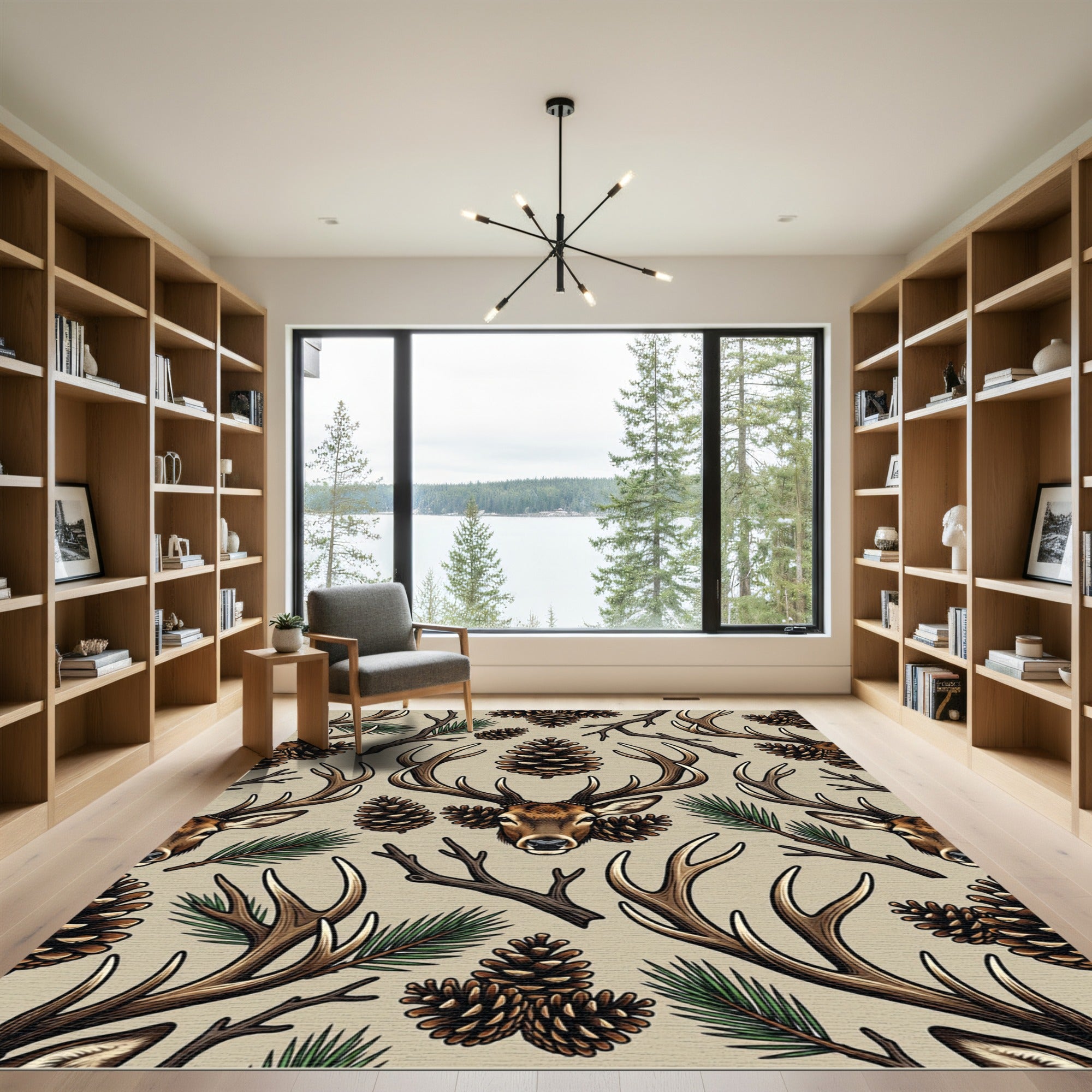 Rustic Woodland Deer Pinecone Earthy Rug