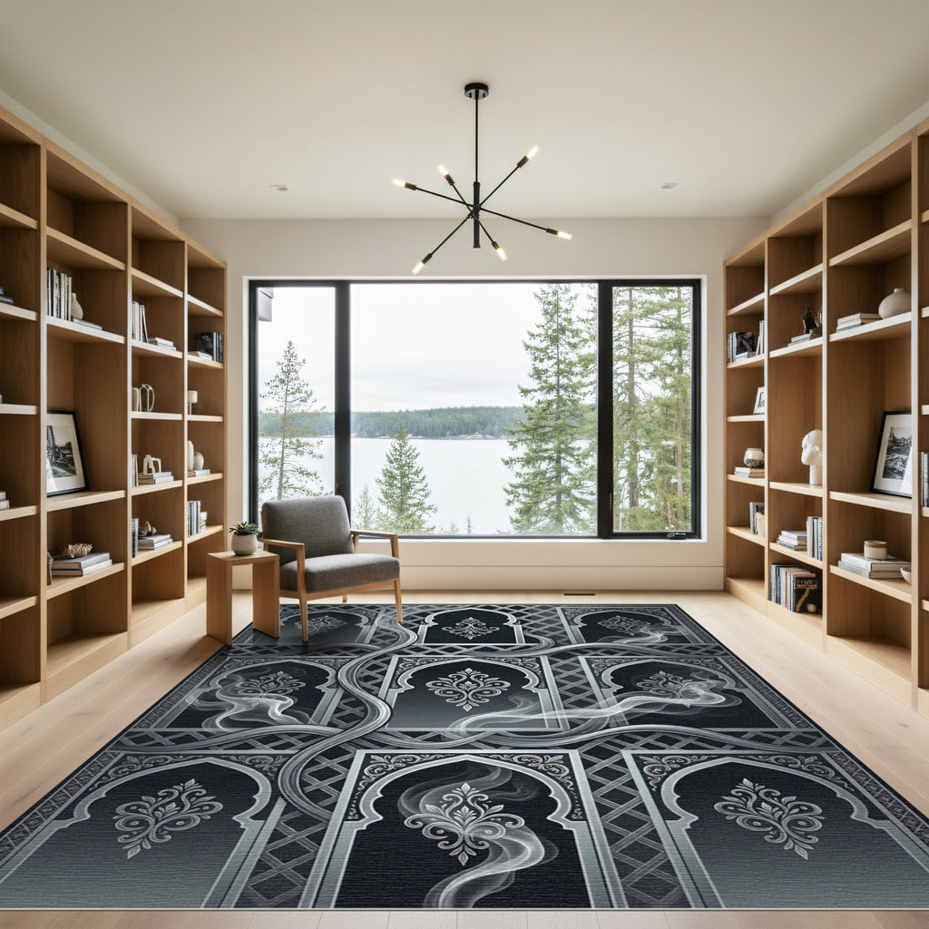 Ornate Dark Gray Archway Smoke Rug