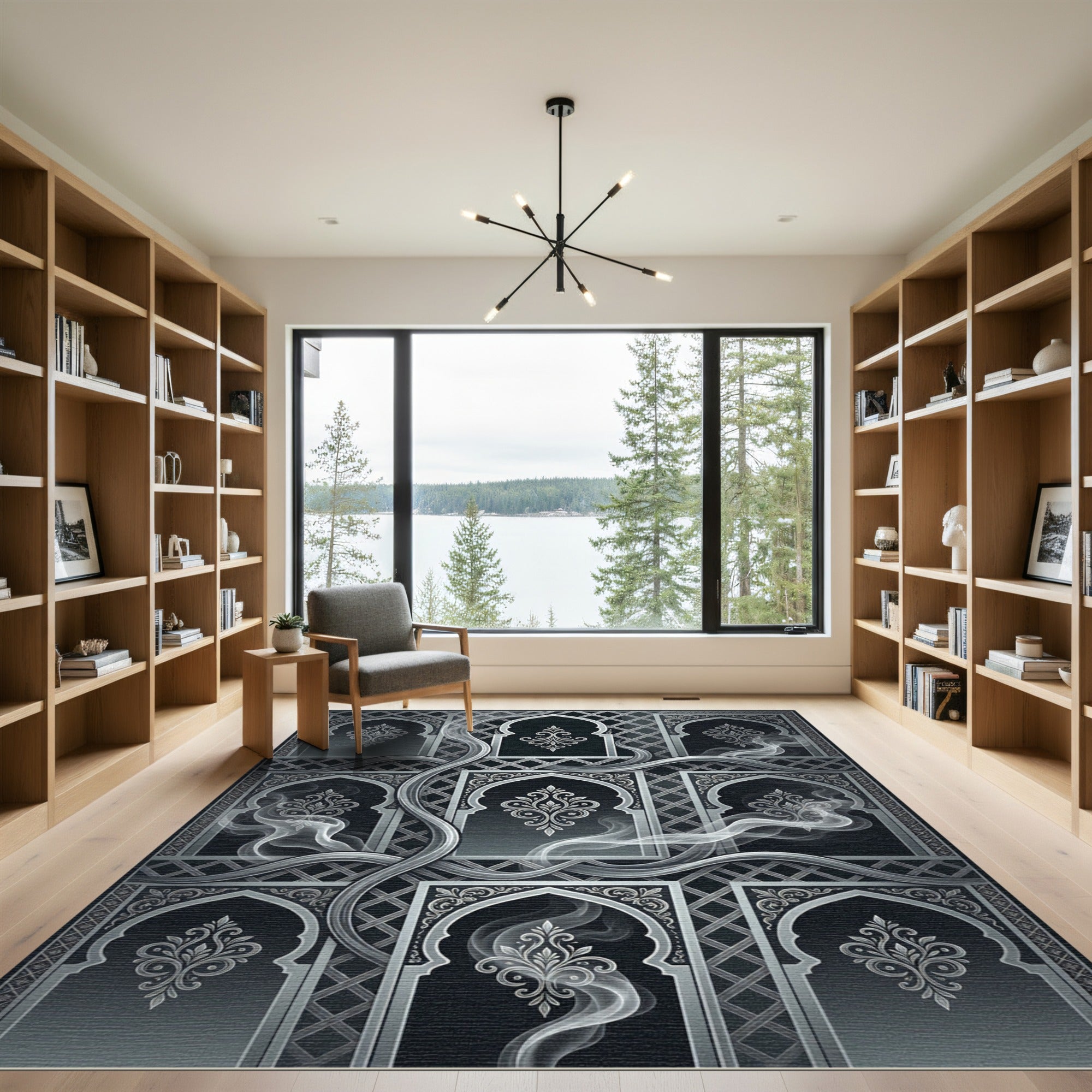 Ornate Dark Gray Archway Smoke Rug