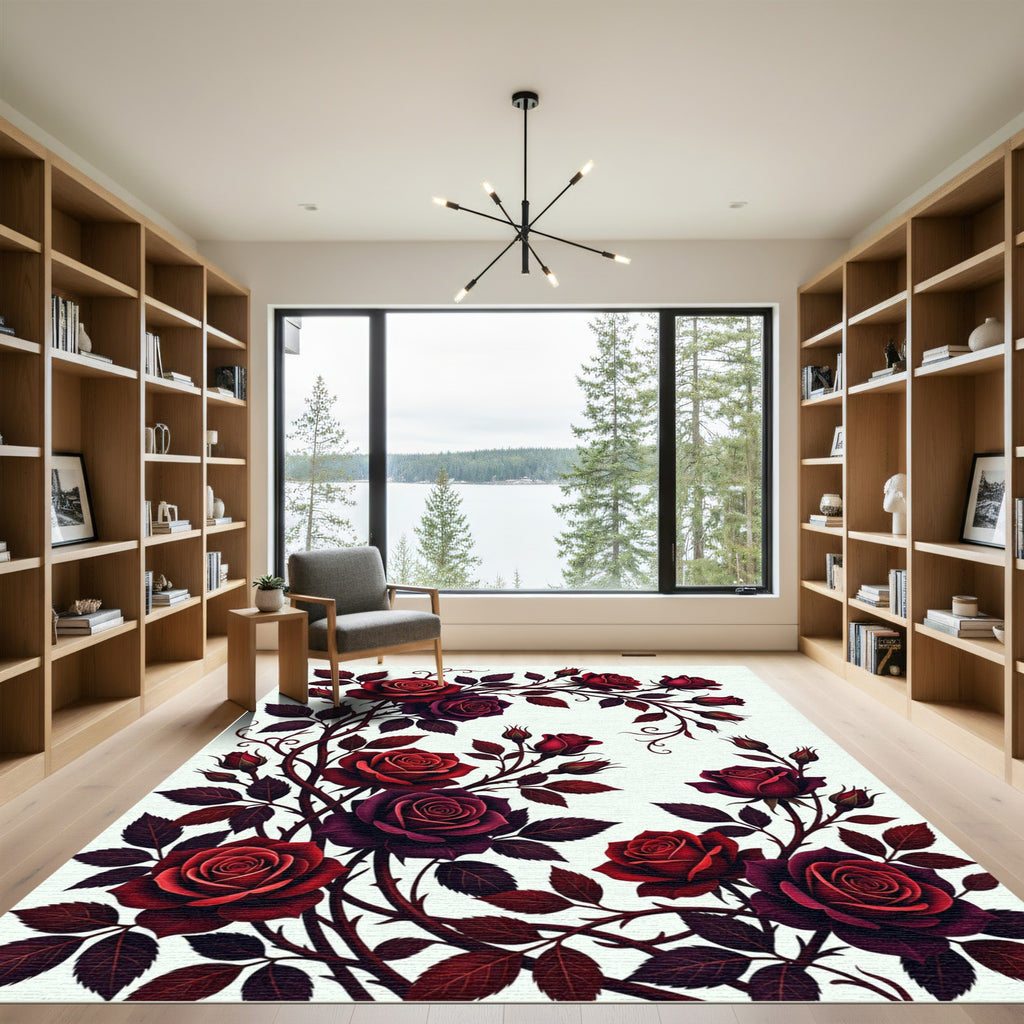 Rich Crimson Rose Vine Garland Rug
